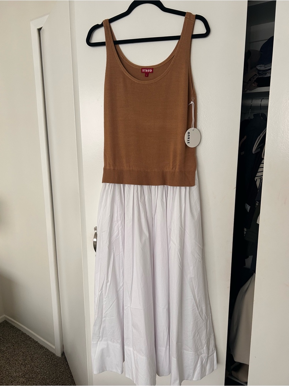 STAUD Tan Ribbed Tank Dress with White Tag